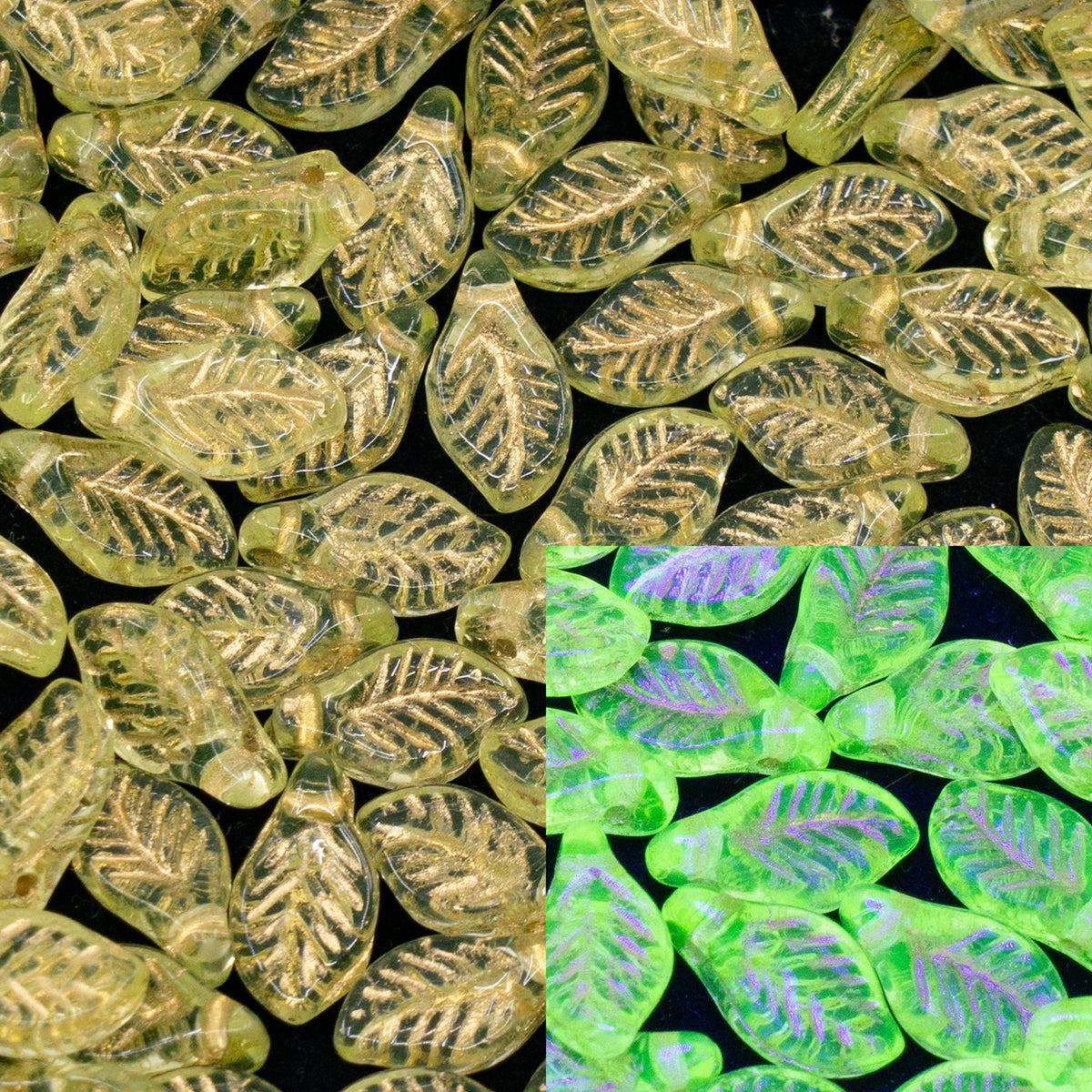 OUTLET 10 grams Bay Leaf Beads, 6 x 12 mm, Transparent Yellow Gold Lined (80130-54302), Glass, Czech Republic