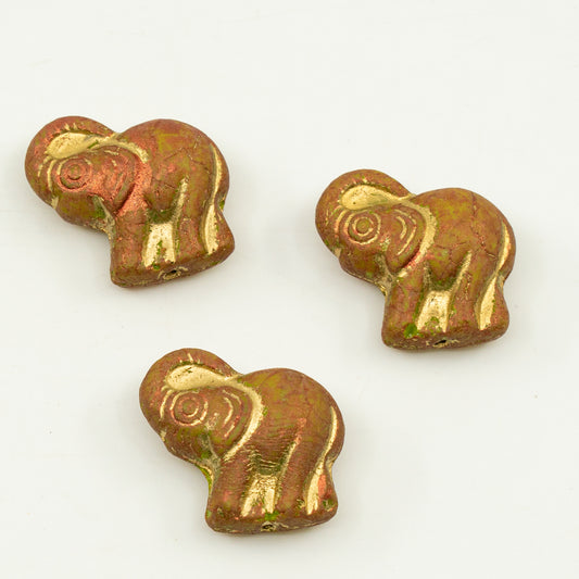 OUTLET 10 grams Elephant Beads, 20 x 21 mm, Opaque Green Travertin Gold Lined (53400-86800-54302), Glass, Czech Republic