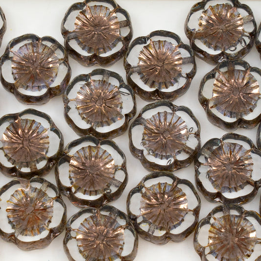 OUTLET 50 grams Table Cut Hawaii Flower Beads, 14 x 14 mm, Crystal Stain With Luster Violet (00030-65426), Glass, Czech Republic