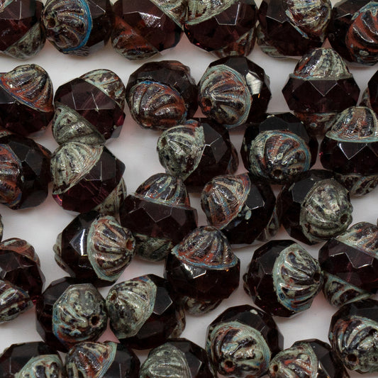 OUTLET 10g Faceted Special Cut Beads, 11 x 10 mm, Amethyst Stain Strong (20060-86805), Glass, Czech Republic