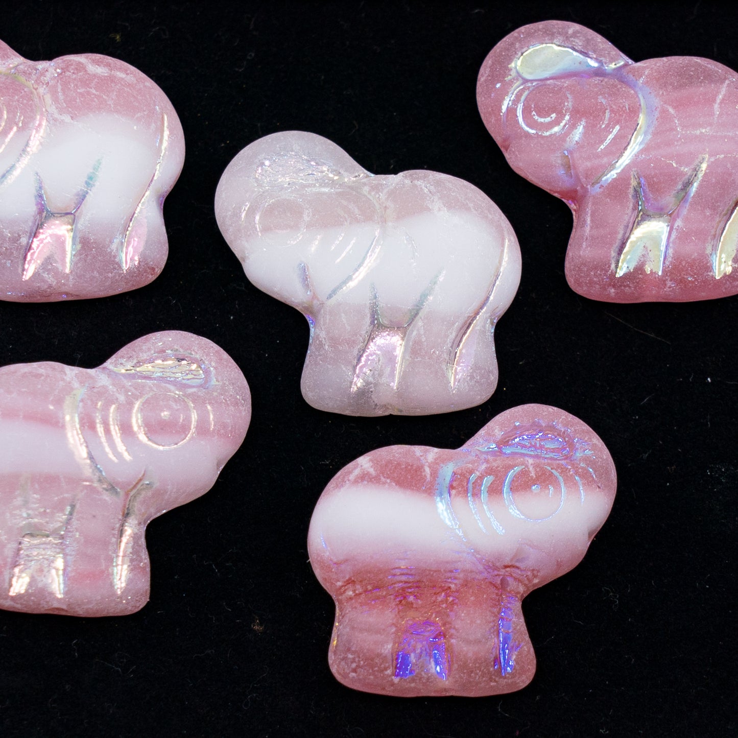 OUTLET 250g/50g Elephant Beads, 20 x 21 mm, Crystal Pink Mixed Ab Full (2X Side) Matte (75016-28703-84100), Glass, Czech Republic