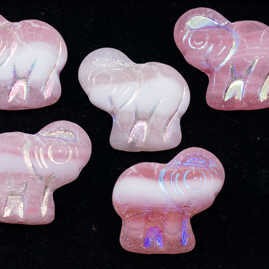 OUTLET 250g/50g Elephant Beads, 20 x 21 mm, Crystal Pink Mixed Ab Full (2X Side) Matte (75016-28703-84100), Glass, Czech Republic