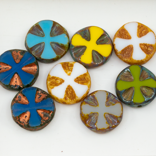 OUTLET 10 grams Table Cut Cross Beads, 14 x 14 mm, Mixed Colors (mix), Glass, Czech Republic