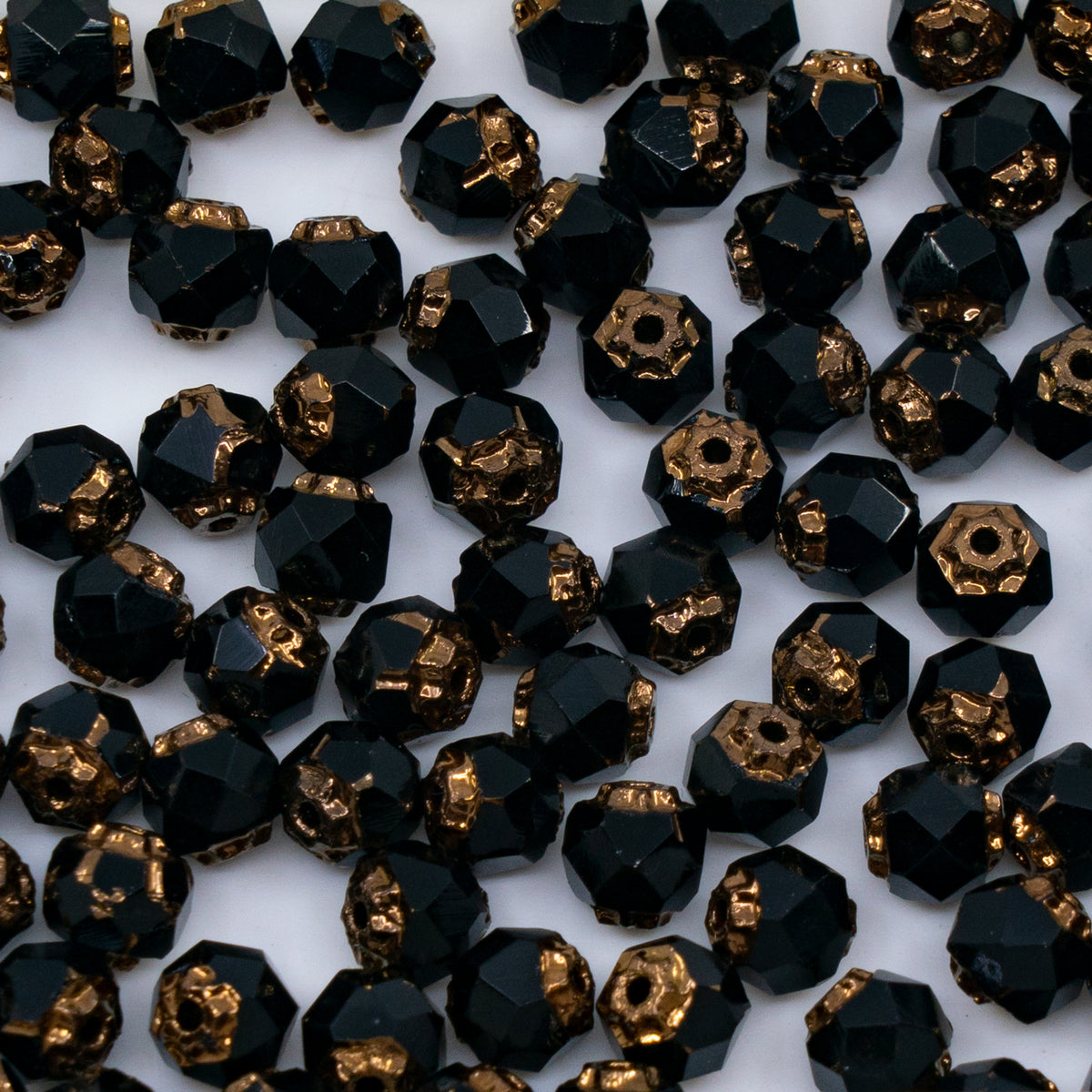 OUTLET 250g/50g Cathedral Faceted Fire Polished Beads, 6 x 6 mm, Black Bronze (23980-14415), Glass, Czech Republic