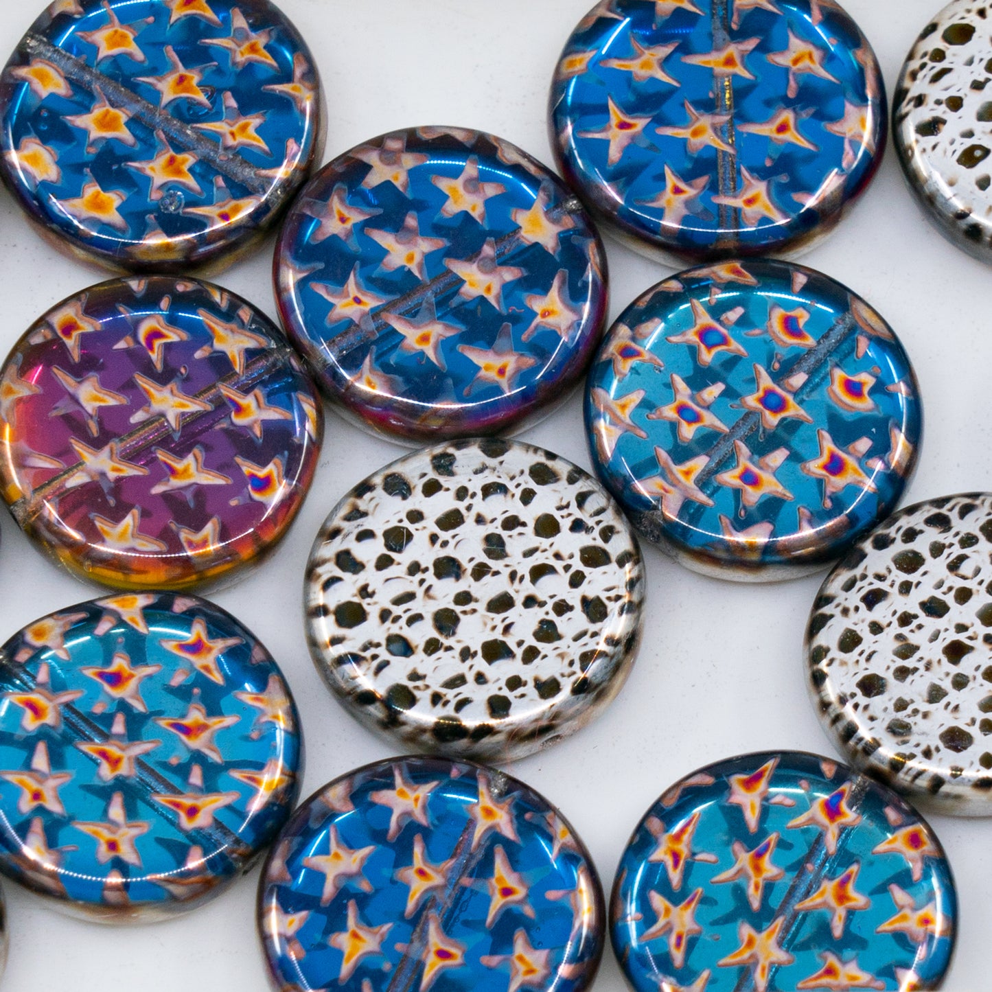 OUTLET 250g/50g Coin Beads, 17 x 17 mm, Batika Mixed Colors 209 (BATIKA-MIX-209), Glass, Czech Republic