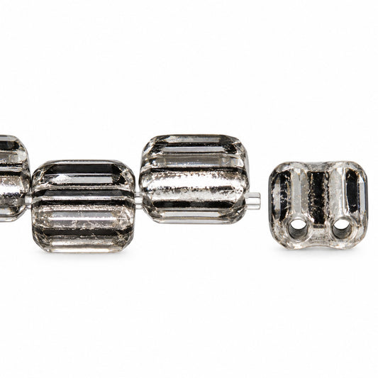 Silky 2-Hole Square Beads, Crystal (30), Glass, Czech Republic
