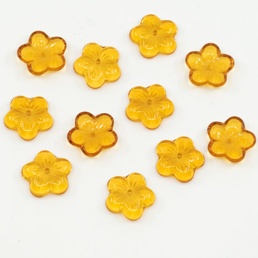 OUTLET 10 grams Cherry Flower Beads, 16 x 16 mm, Topaz (10070), Glass, Czech Republic