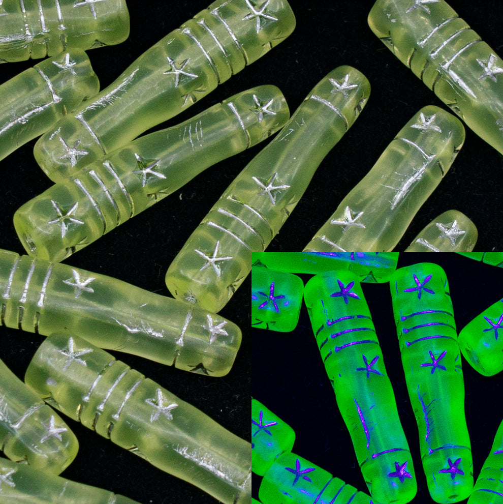 OUTLET 10 grams Balustre Beads, 29 x 7 mm, Transparent Yellow Matte Silver Lined (80130-84100-54201), Glass, Czech Republic
