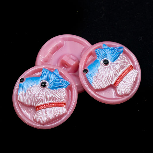 OUTLET 1 pcs Handmeade Buttons, s10 x 22 mm, Pink Dog White (ink-dog-white), Glass, Czech Republic