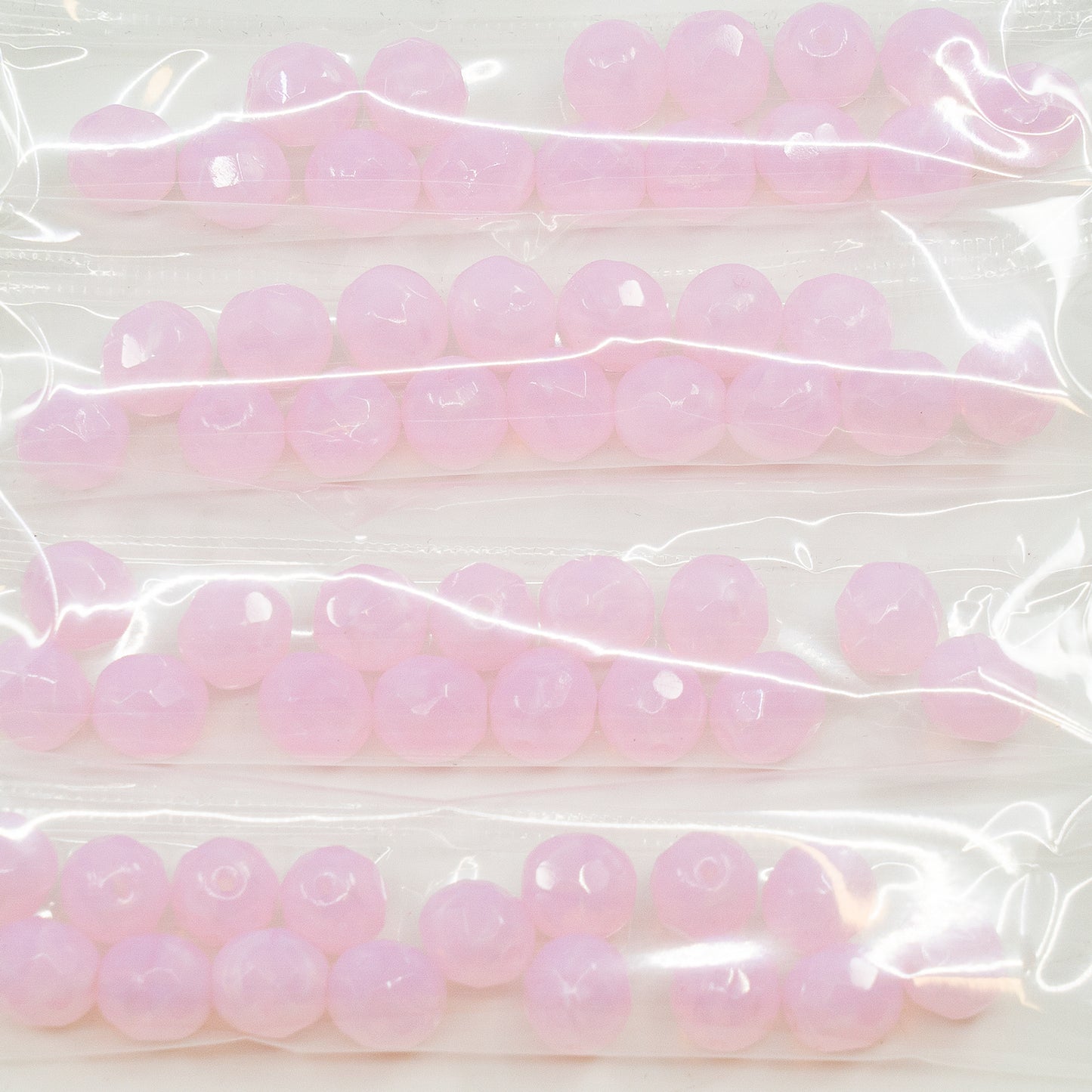 OUTLET 10 grams Faceted Round Fire Polished Beads, 8 x 8 mm, Opal Pink (71200), Glass, Czech Republic