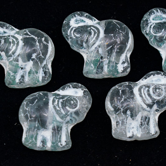 OUTLET 250g/50g Elephant Beads, 20 x 21 mm, Crystal Light Green White Lined (00030-14257-46401), Glass, Czech Republic