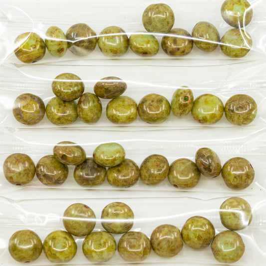 OUTLET 10 grams Pressed Beads, 9 x 9 mm, Green Spotted Travertin (03000-65326), Glass, Czech Republic