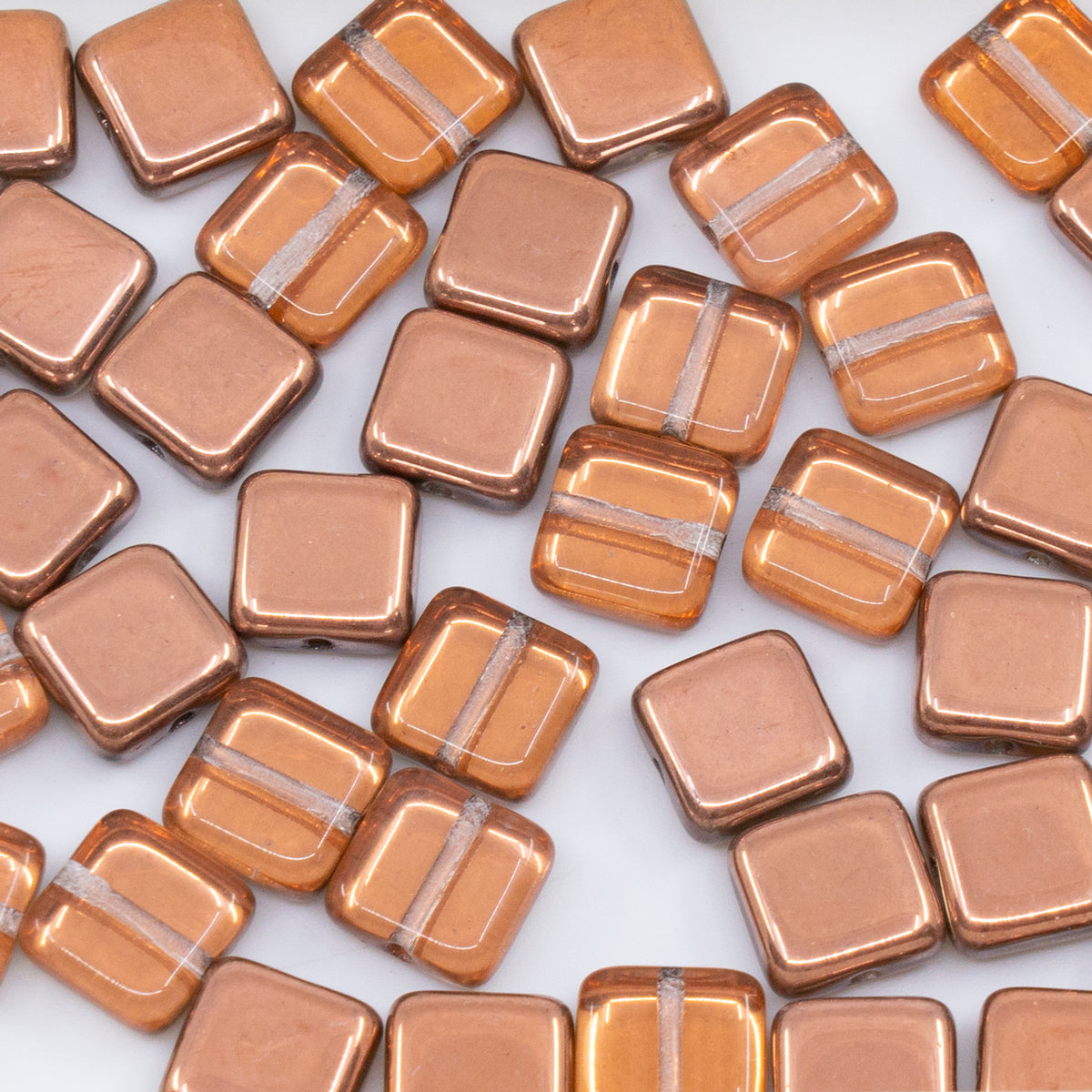 OUTLET 10 grams Square Beads, 8 x 8 mm, Crystal Rose Gold Capri (00030-27101), Glass, Czech Republic