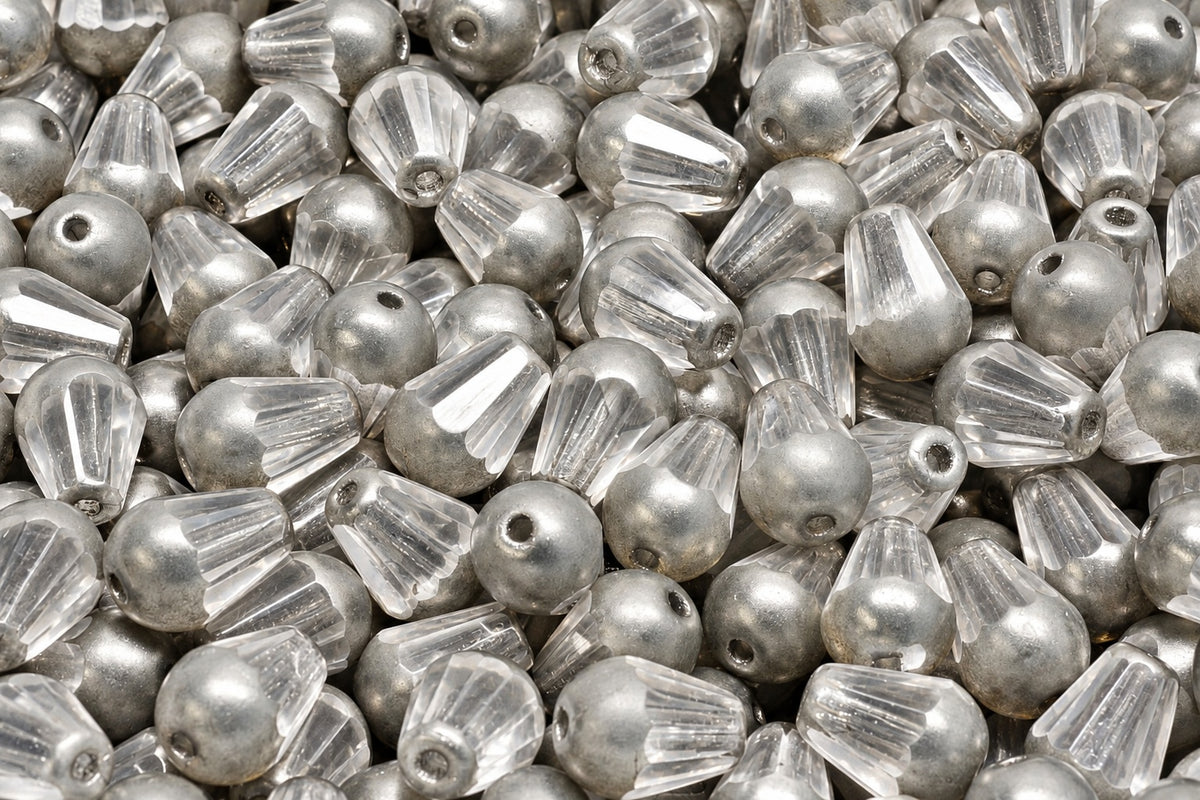 Faceted Fire Polished Teardrop Beads, Crystal Platin (00030-13702), Glass, Czech Republic