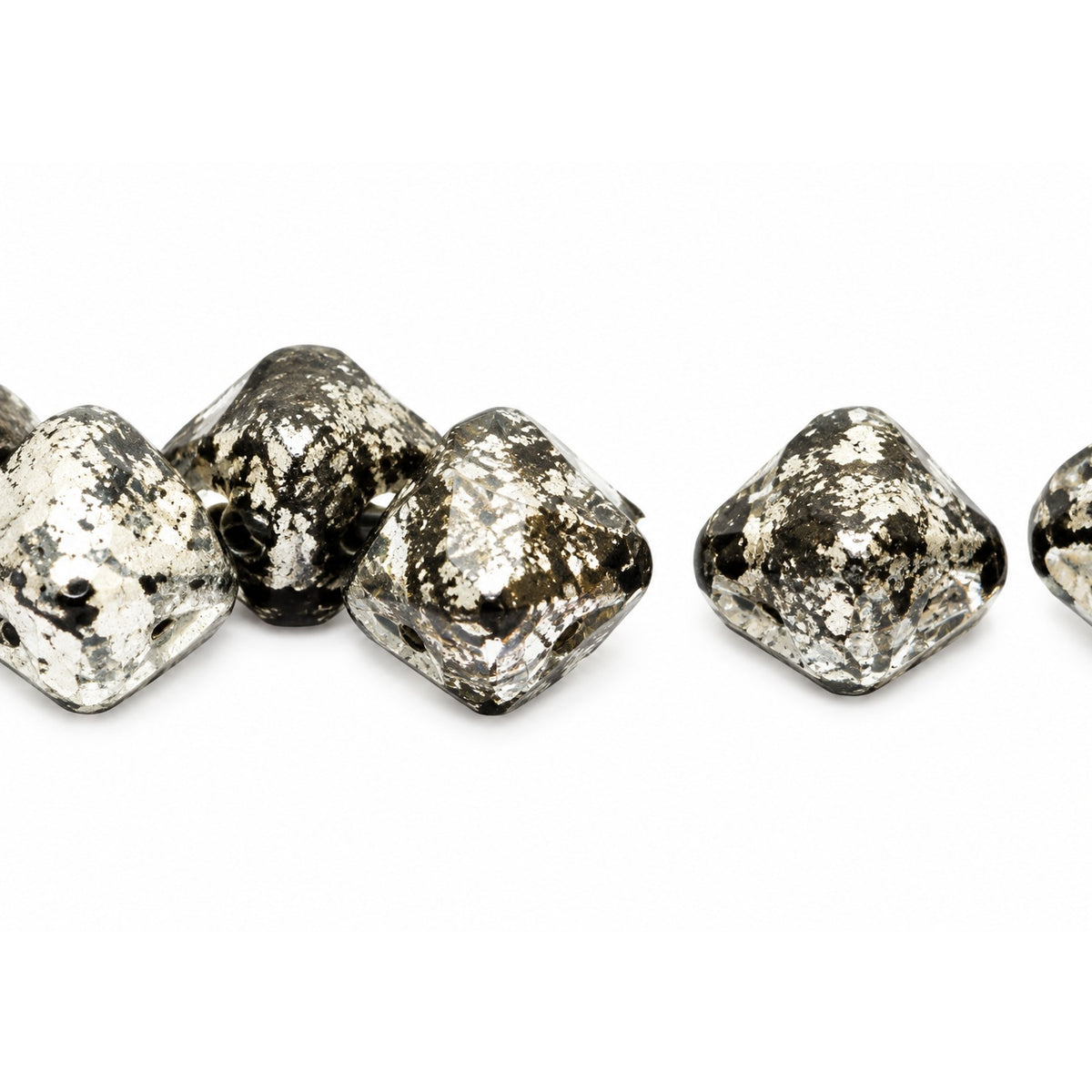 Silky 2-Hole Square Beads, Black Terracotta Silver (23980-15481), Glass, Czech Republic