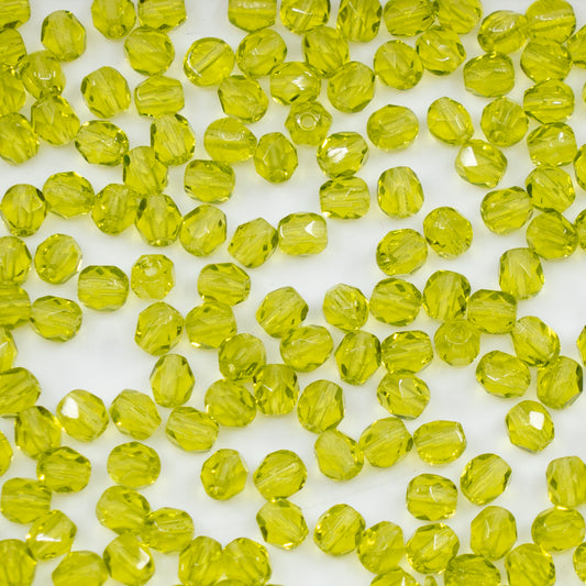 OUTLET 250g/50g Faceted Round Fire Polished Beads, 4 x 4 mm, Green 18 (green-18), Glass, Czech Republic