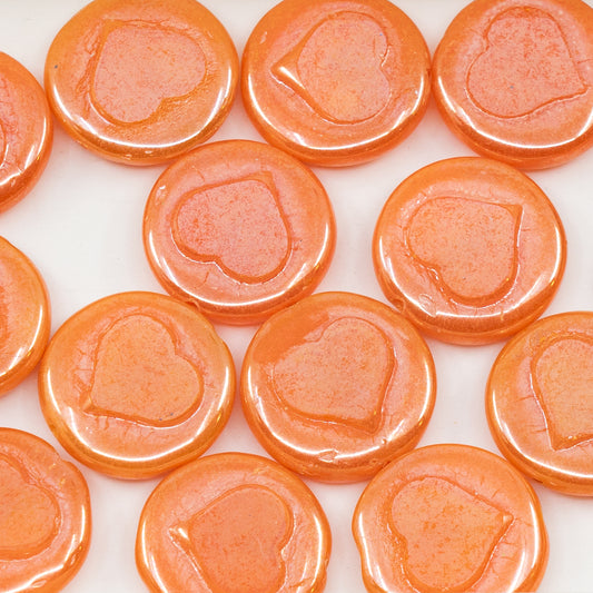 OUTLET 50g Table Cut Round Beads With Heart, 17 x 17 mm, Orange Hematite (81240-14400), Glass, Czech Republic