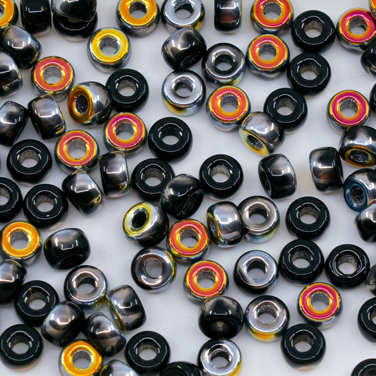OUTLET 250g/50g Pony Bagel Beads, 6 x 6 mm, Black Volcano (23980-volcano), Glass, Czech Republic