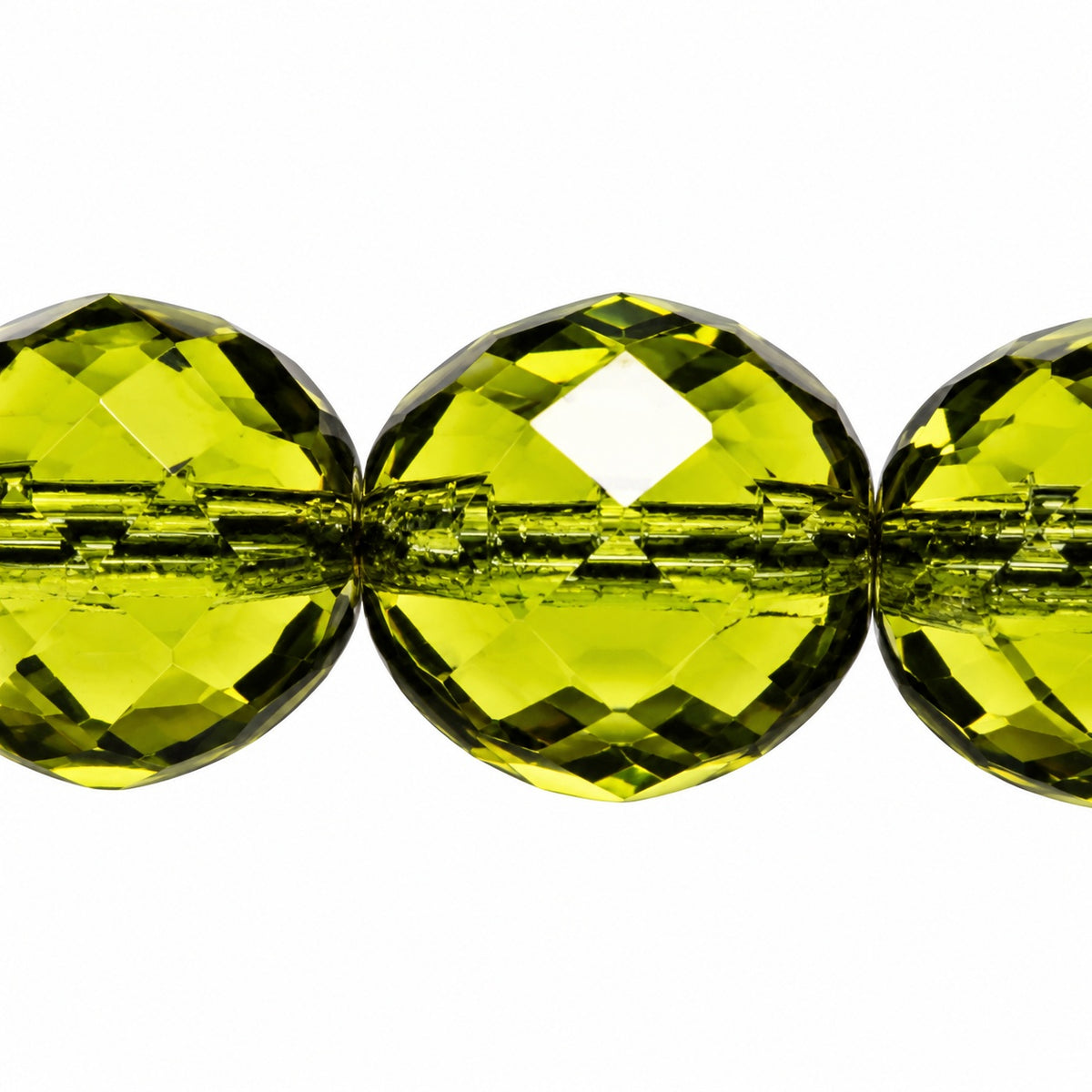 Faceted Round Fire Polished Beads, Transparent Green (50230), Glass, Czech Republic