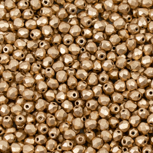 Faceted Fire Polished Pressed Czech Glass Beads, Aztec Pale Gold - 01710