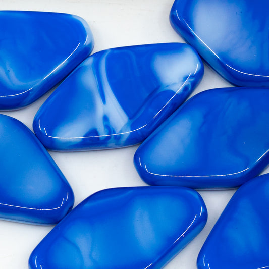 OUTLET 10 grams Flat Fhombus Beads, 35 x 20 mm, Mix White Blue Opaque (37306), Glass, Czech Republic