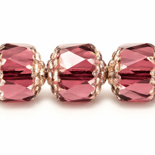 Cathedral Faceted Fire Polished Beads, Transparent Light Amethyst Antique Silver Patina (20050-81002), Glass, Czech Republic