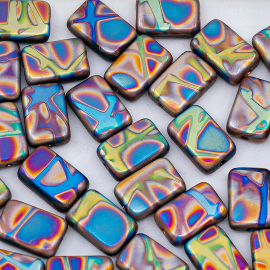 OUTLET 250g/50g Flat Rectangle Beads, 12 x 8 mm, Batika Mixed Colors 212 (BATIKA-MIX-212), Glass, Czech Republic