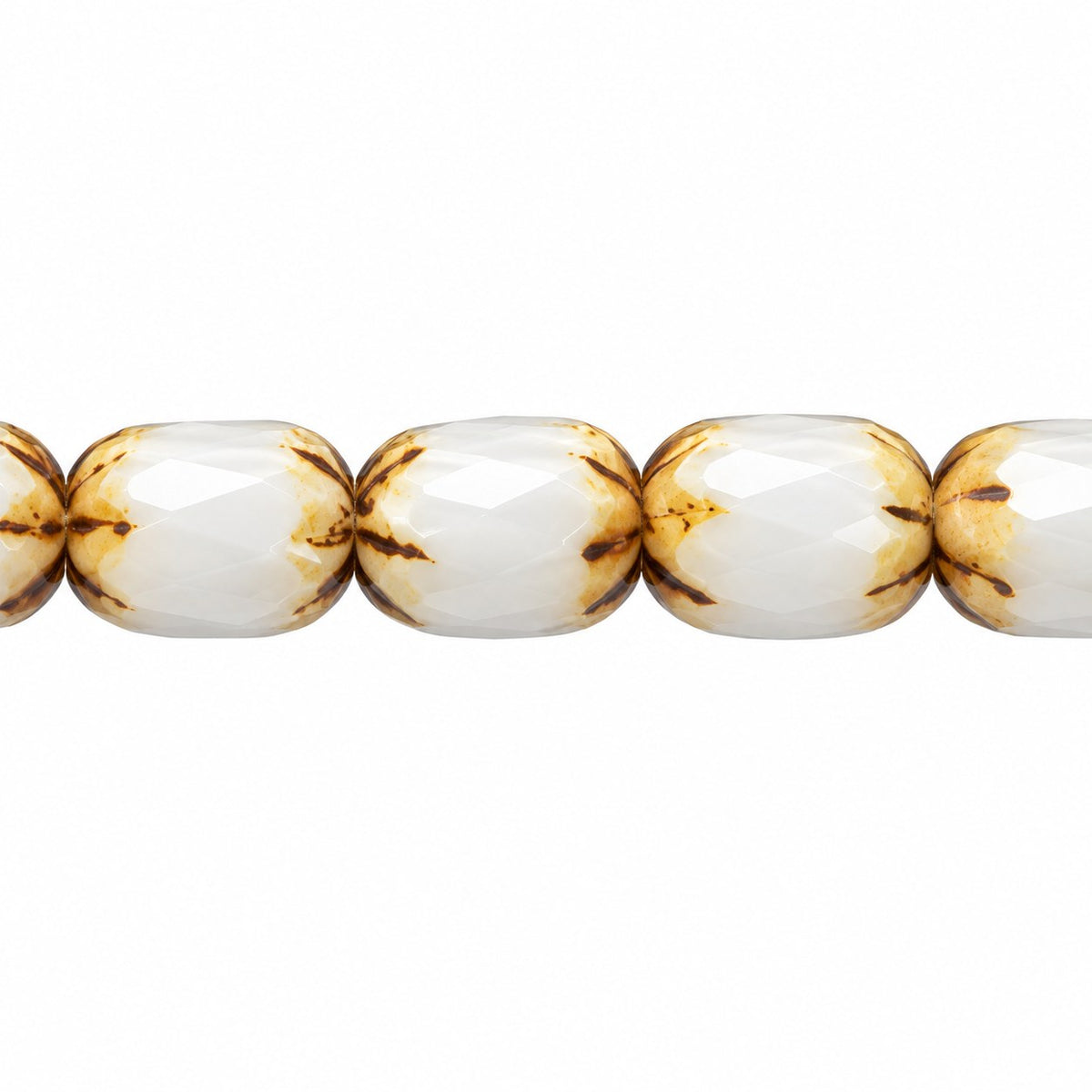 Faceted Fire Polished Beads Special Cut, White Picasso (02010-43400), Glass, Czech Republic