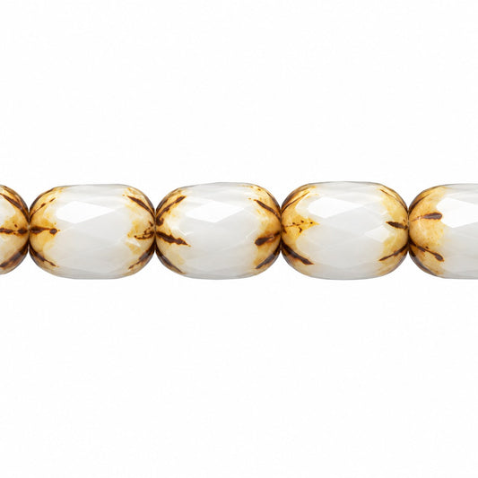 Faceted Fire Polished Beads Special Cut, White Picasso (02010-43400), Glass, Czech Republic