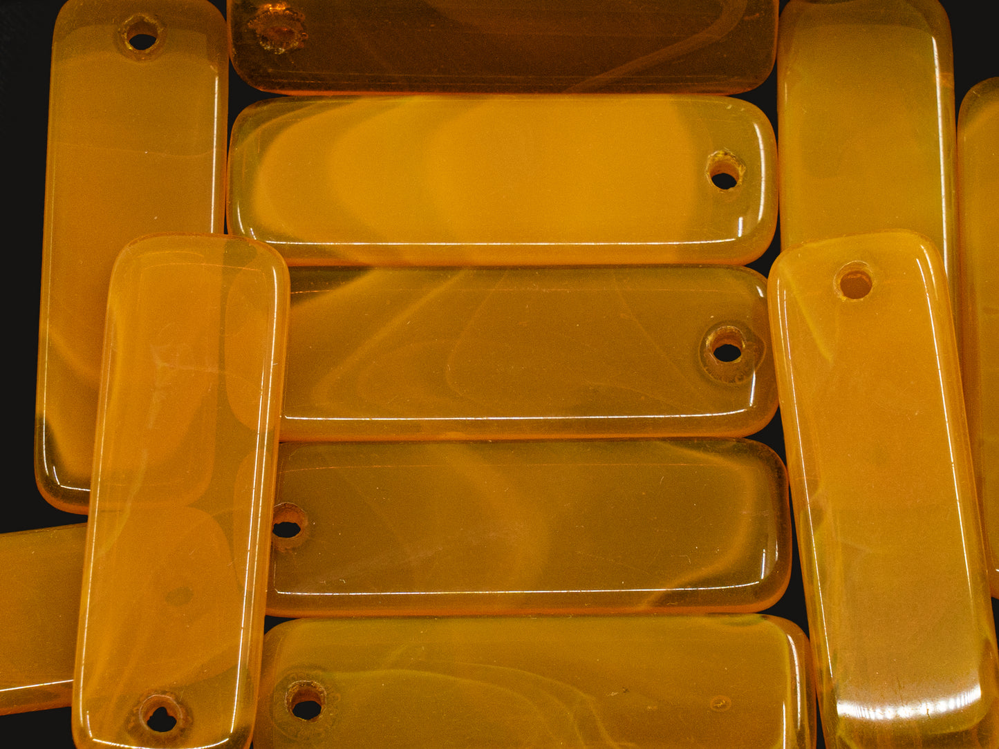 OUTLET 50g Rectangle Pendant Beads, 30 x 10 mm, silk light orange, Glass, Czechia