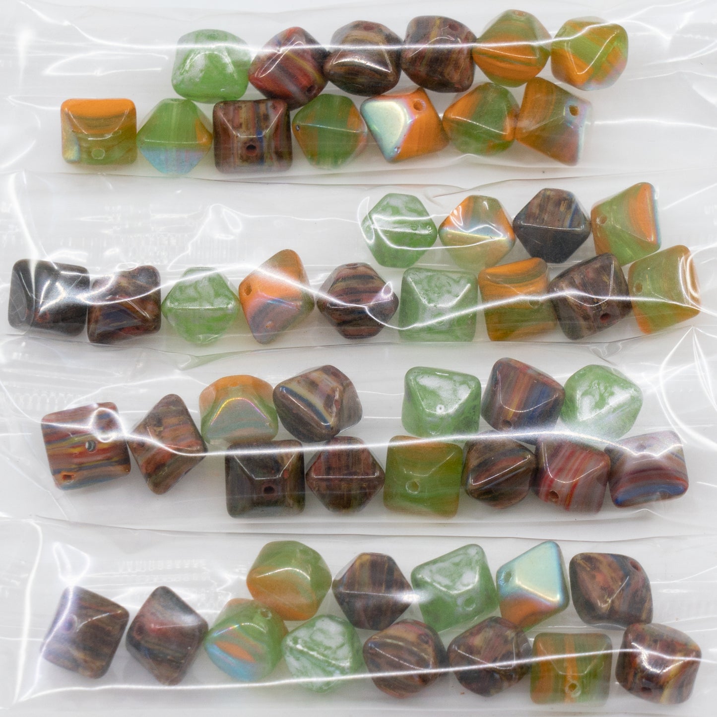 OUTLET 10 grams Flattened Bicone Pressed Beads, 8 x 8 mm, Green Mix AB, Glass, Czech Republic