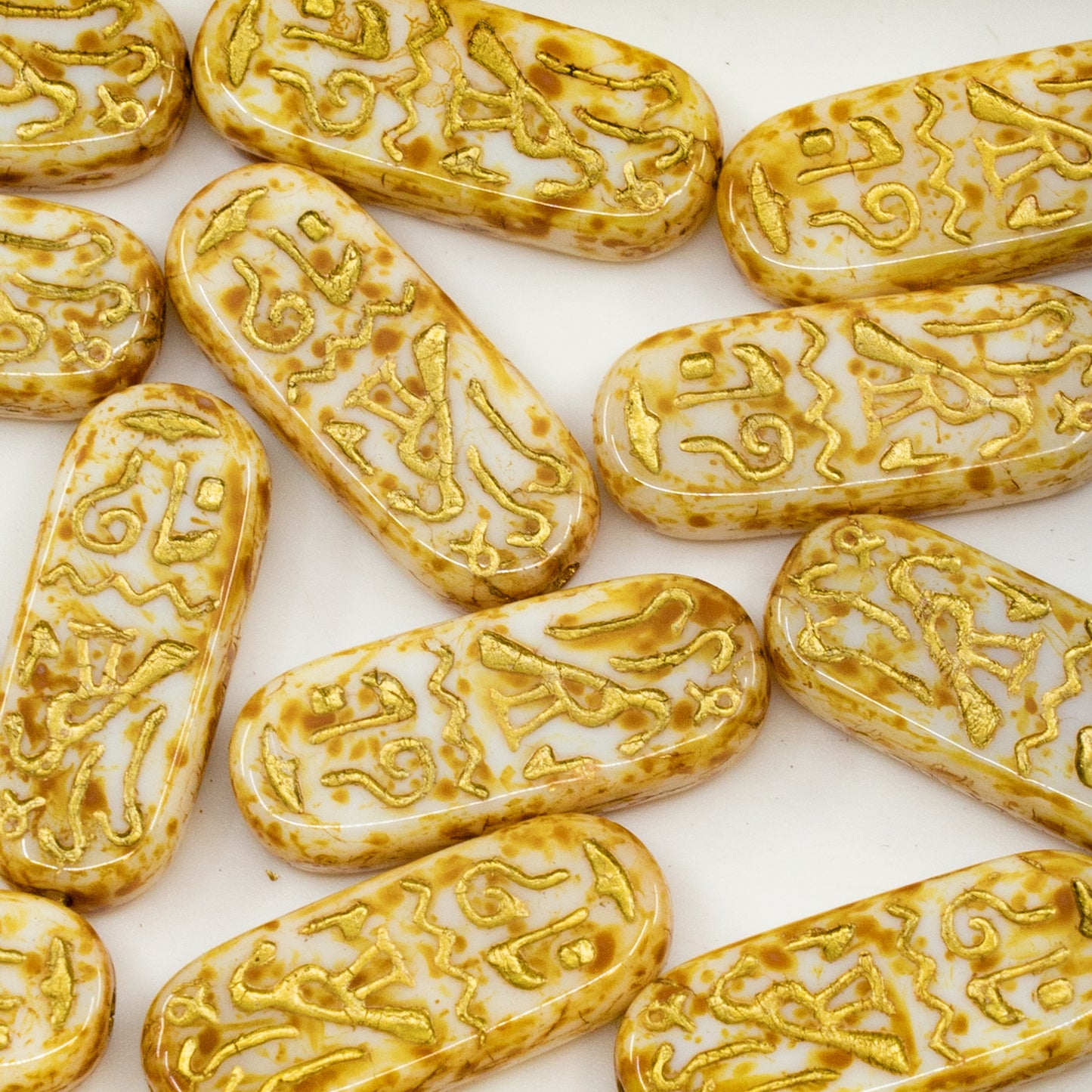 OUTLET 10 grams Egypt Rectangle Beads, 25 x 10 mm, White Travertin Gold Lined, Glass, Czech Republic