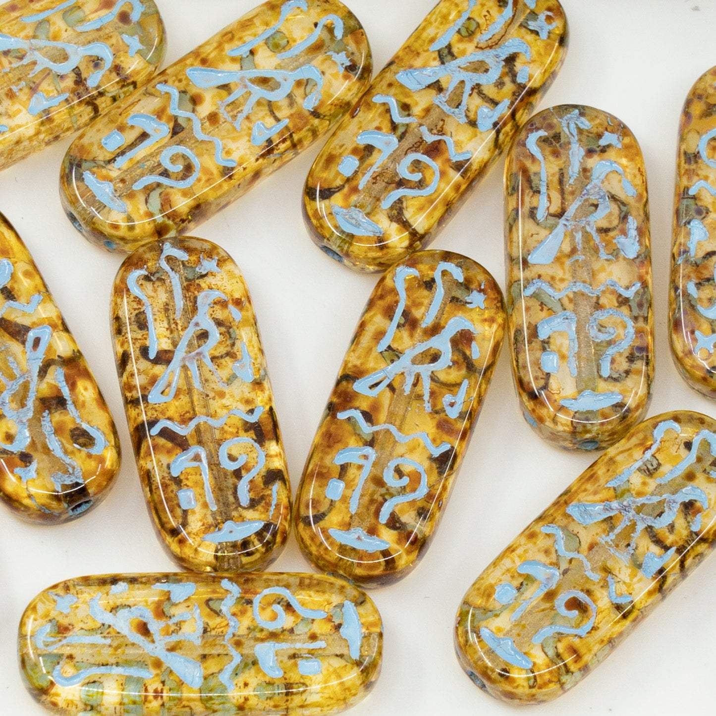 OUTLET 10 grams Egypt Rectangle Beads, Crystal Travertin Light Blue Lined (00030-86800-54308), Glass, Czech Republic