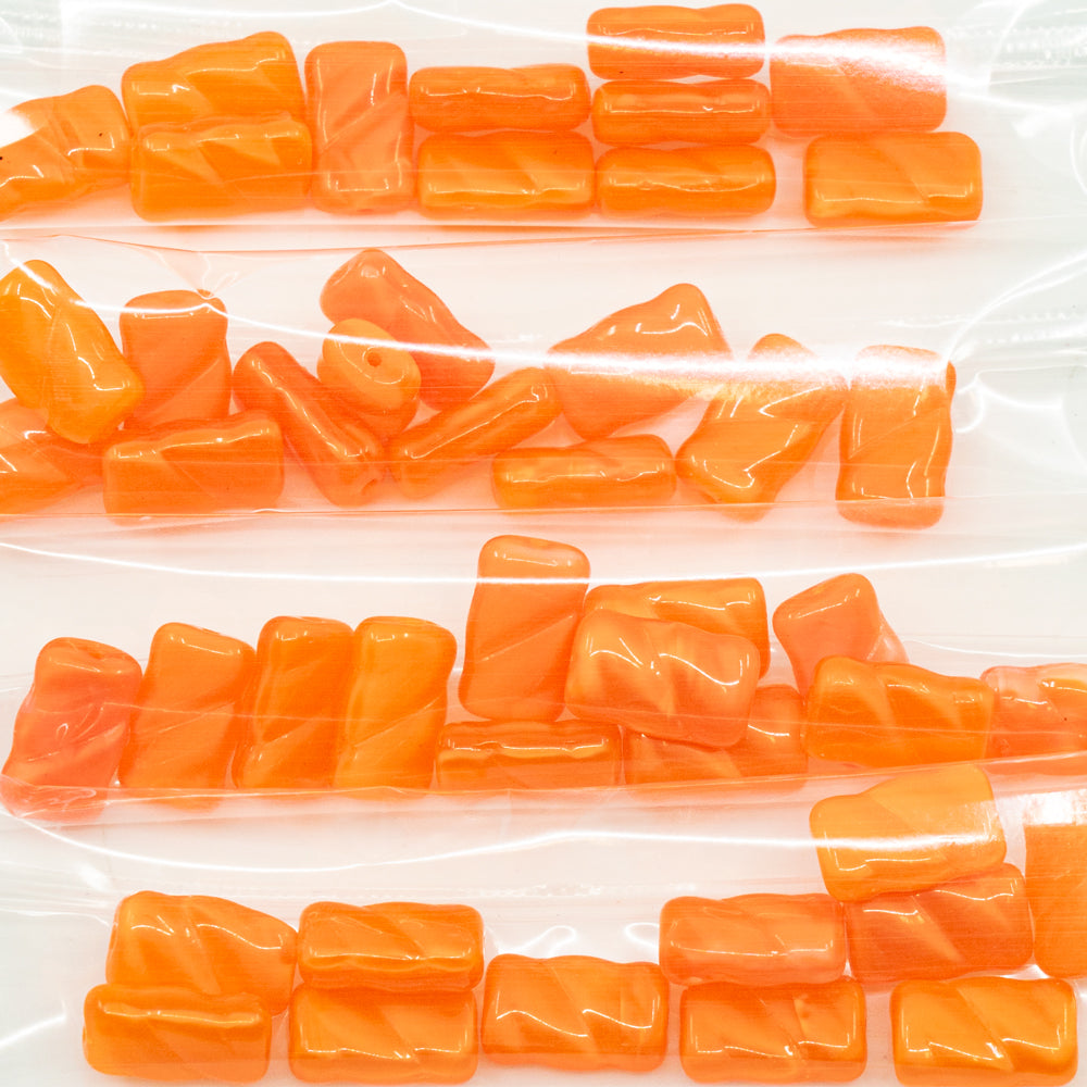 OUTLET 10 grams Rectangle Candy Beads, 10 x 7 mm, Opal Silky Orange (97012), Glass, Czech Republic