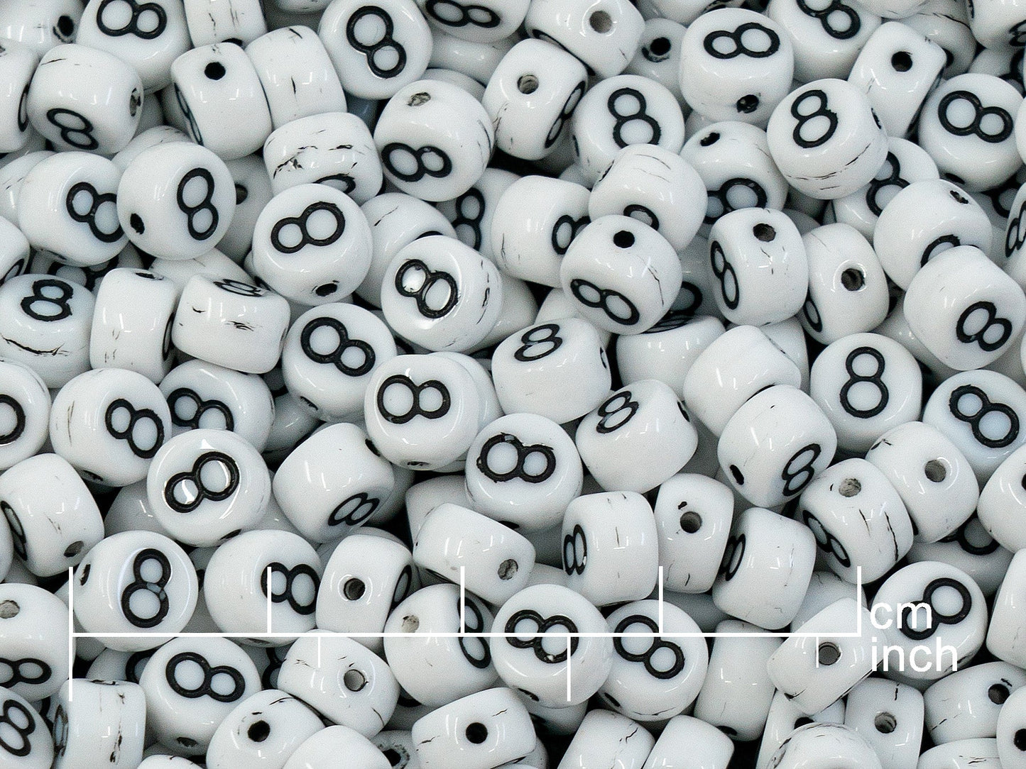 OUTLET 250g Pressed Czech Glass Letter Number Beads, 6 x 6 mm, (8), White Black Lined, Glass, Czech Republic