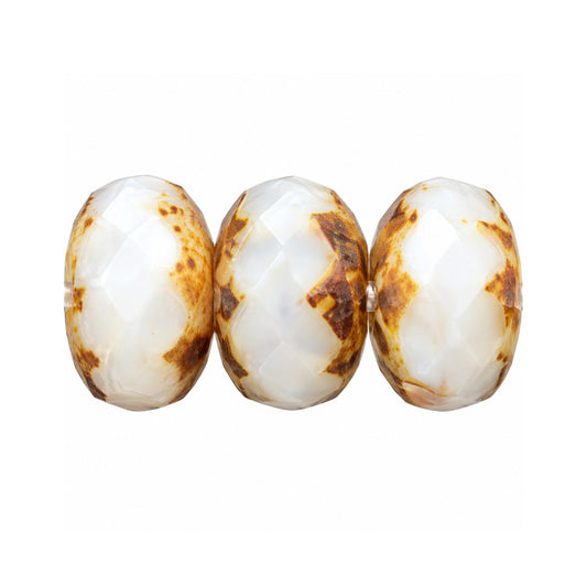 Rondelle Faceted Fire Polish Beads, Chalk White Stain Strong (03000-86805), Glass, Czech Republic