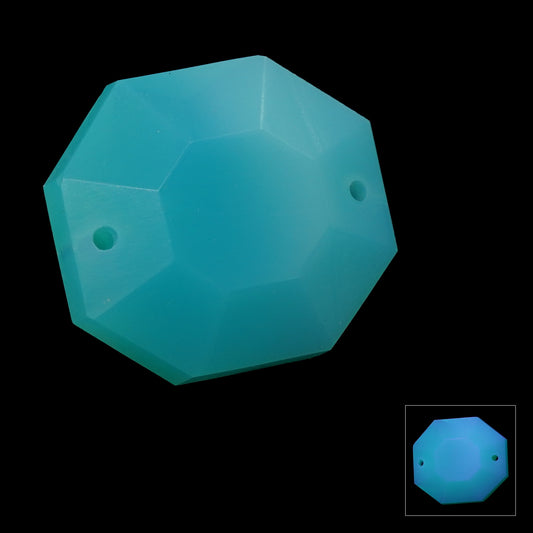 1 pc Uranium Chandelier Trimming Octagon 2-Hole (approx. 29x27mm), Opal Turquoise, Hand Cut and Polished Glass, Czech Republic, OUTLET