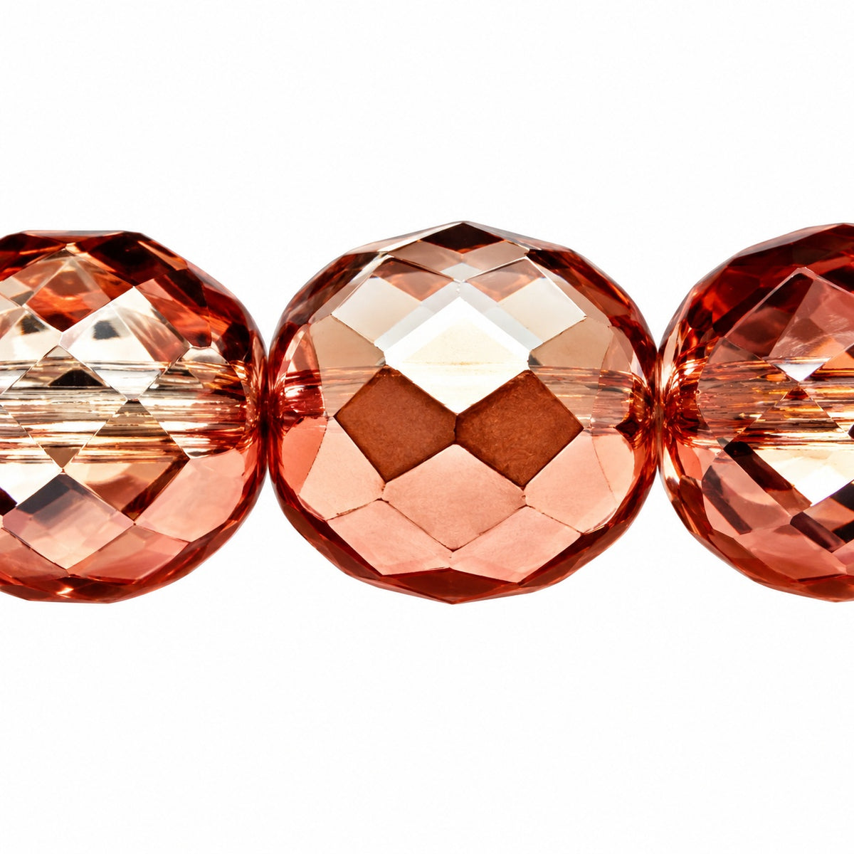 Faceted Round Fire Polished Beads, Crystal Rose Gold Capri (00030-27101), Glass, Czech Republic