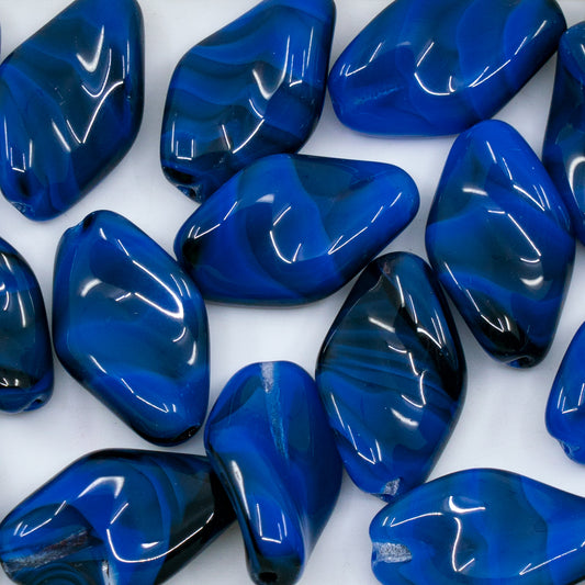 OUTLET 10 grams Curved Oval Beads, 22 x 14 mm, Silk Blue Black (26307), Glass, Czech Republic
