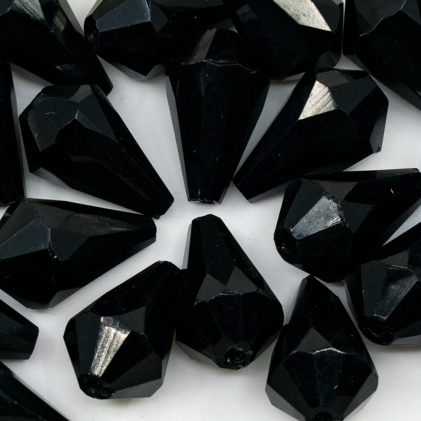 OUTLET 10 grams Special Cut Drop Faceted Fire Polished Beads, 16 x 12 mm, Black (23980), Glass, Czech Republic