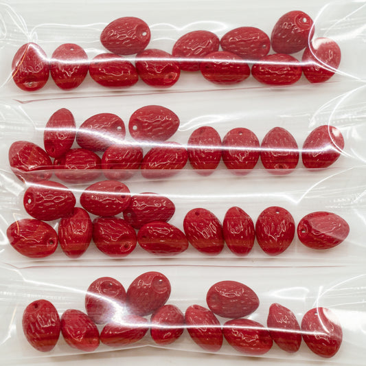 OUTLET 10 grams Strawberry Friut Pressed Glass Beads, 7 x 11 mm, Red (93190), Glass, Czech Republic