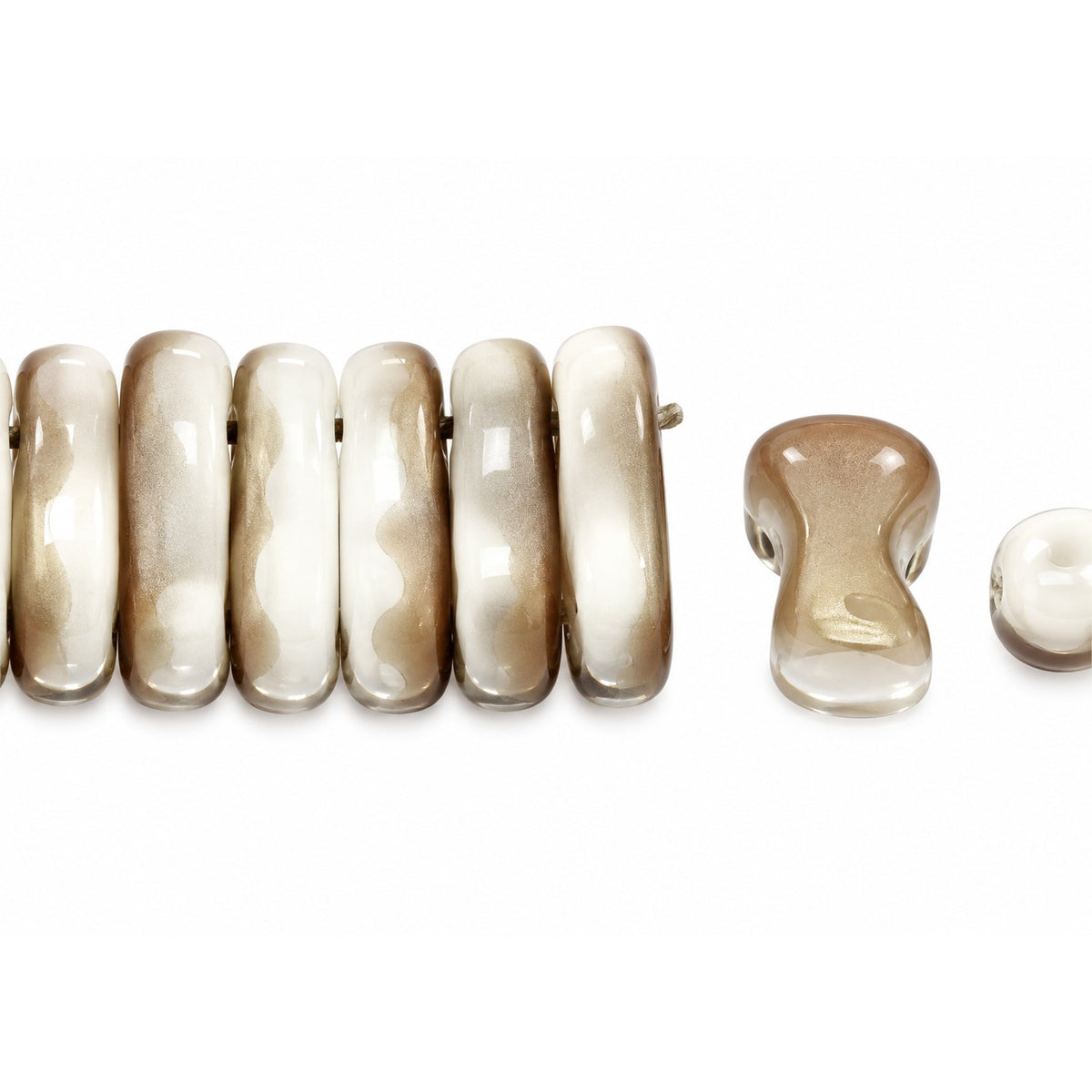 2-Hole Pressed Beads, Chalk White Matte Crystal Bronze Capri (03000-84110-22601), Glass, Czech Republic