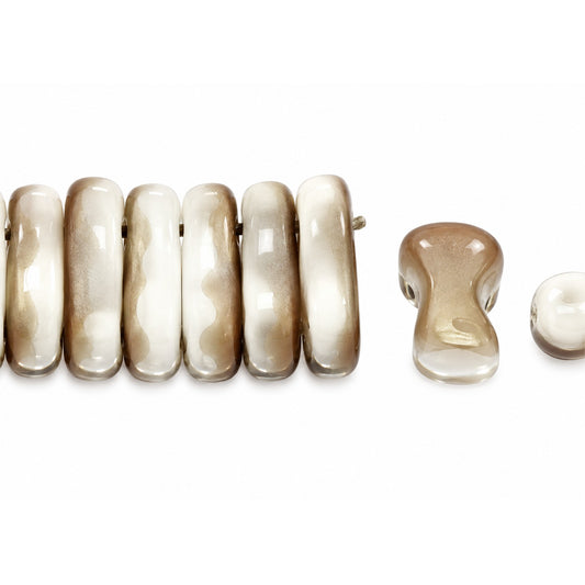 2-Hole Pressed Beads, Chalk White Matte Crystal Bronze Capri (03000-84110-22601), Glass, Czech Republic