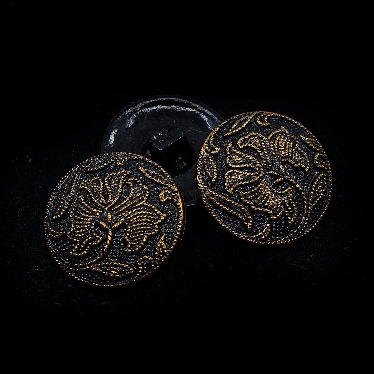 OUTLET 1 pcs Czech Glass Handmade Button, s10, Black Flower Gold, Glass, Czech Republic