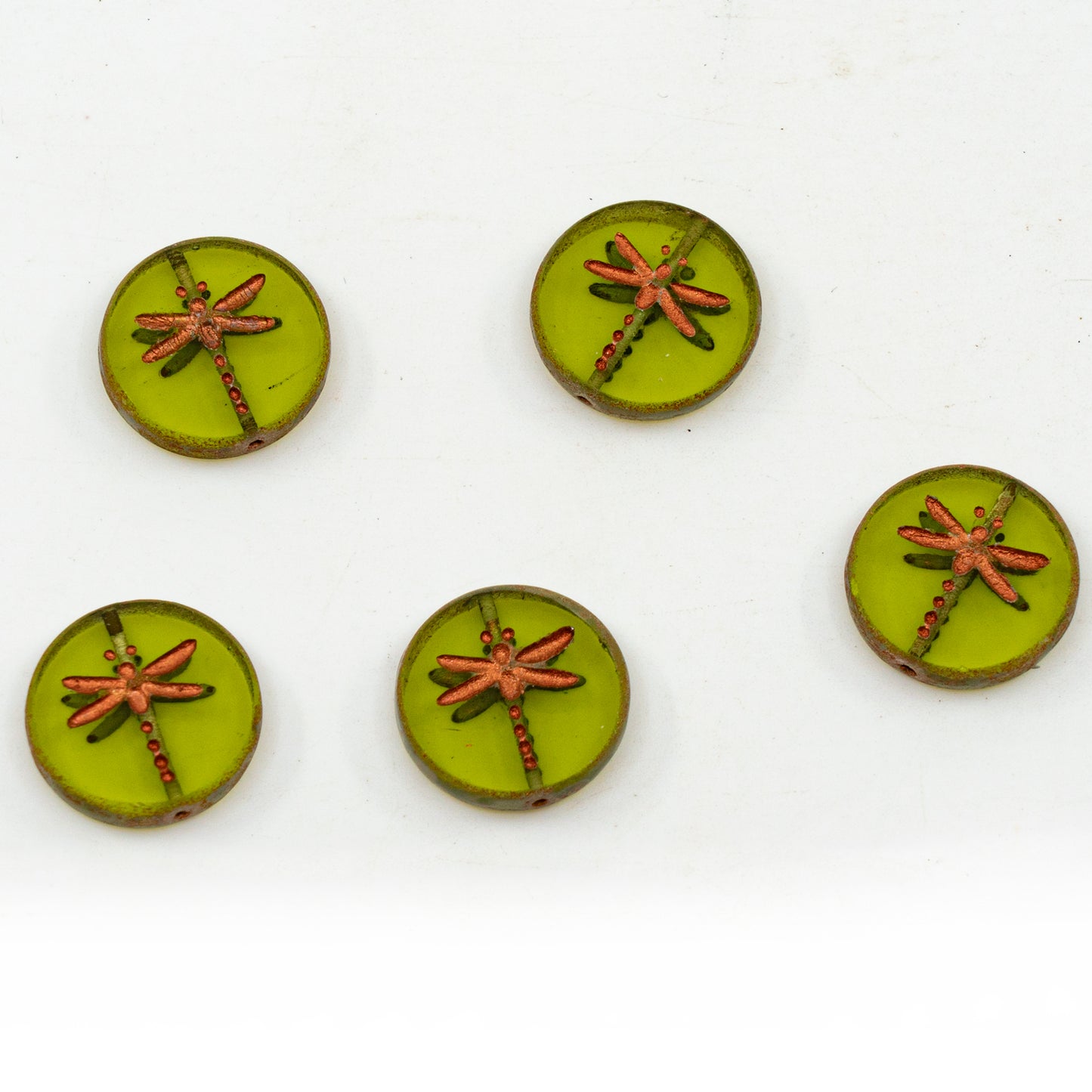 OUTLET 10 grams Table Cut Dragonfly Beads, 17 x 17 mm, Olive Green Copper Lined (OLGREEN-54200), Glass, Czech Republic