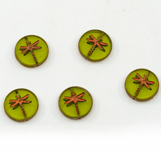 OUTLET 10 grams Table Cut Dragonfly Beads, 17 x 17 mm, Olive Green Copper Lined (OLGREEN-54200), Glass, Czech Republic