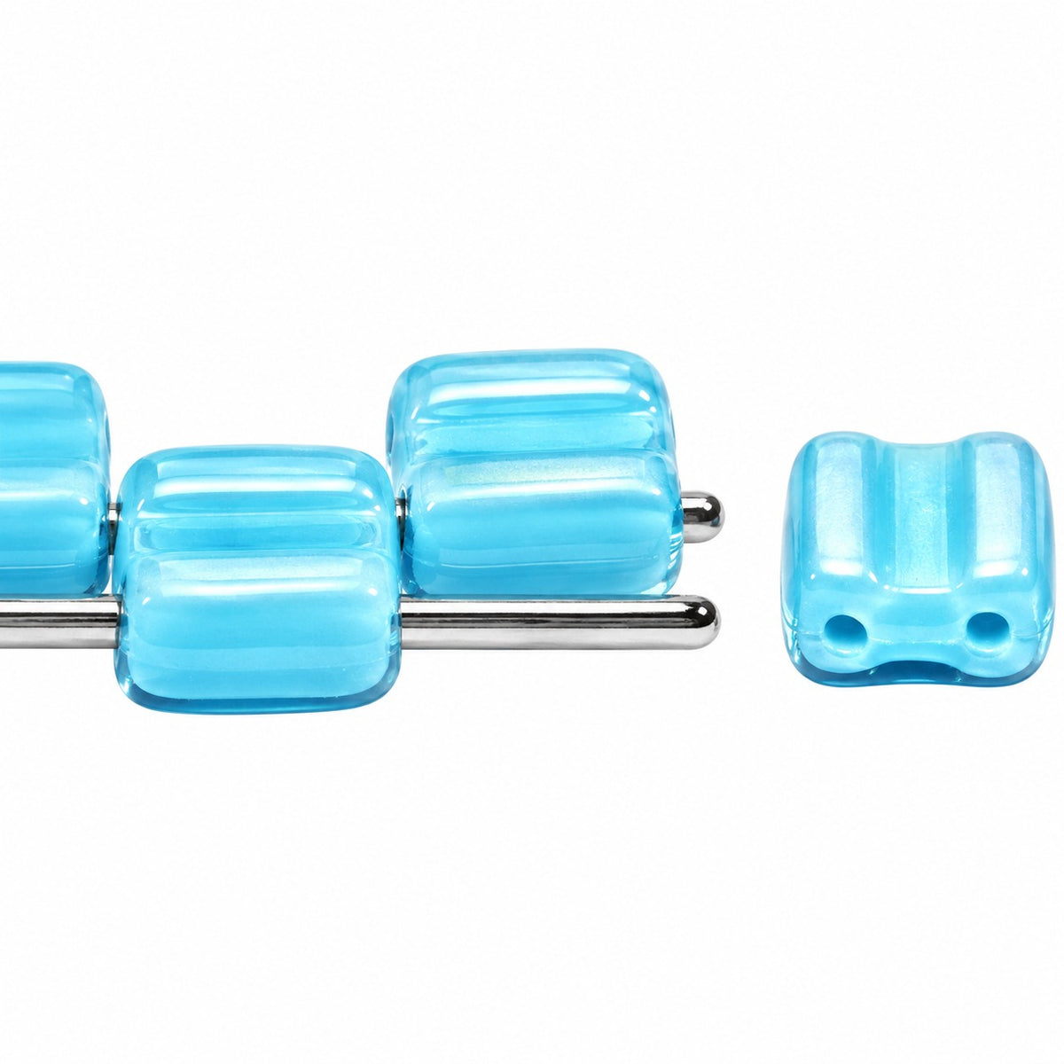 Silky 2-Hole Square Beads, Turquoise Blue Ab (63030-28701), Glass, Czech Republic