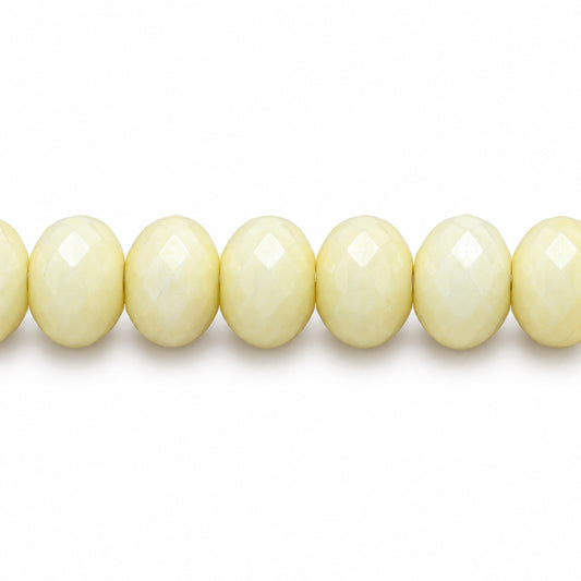 Rondelle Faceted Fire Polish Beads, Chalk White Terracotta Silver (03000-15481), Glass, Czech Republic