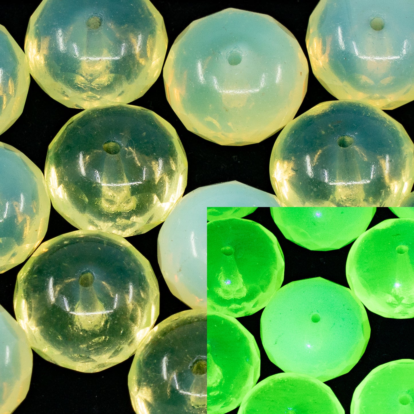 10克刻面圆珠，火抛光，11 x 17毫米，黄色蛋白石，玻璃，捷克共和国