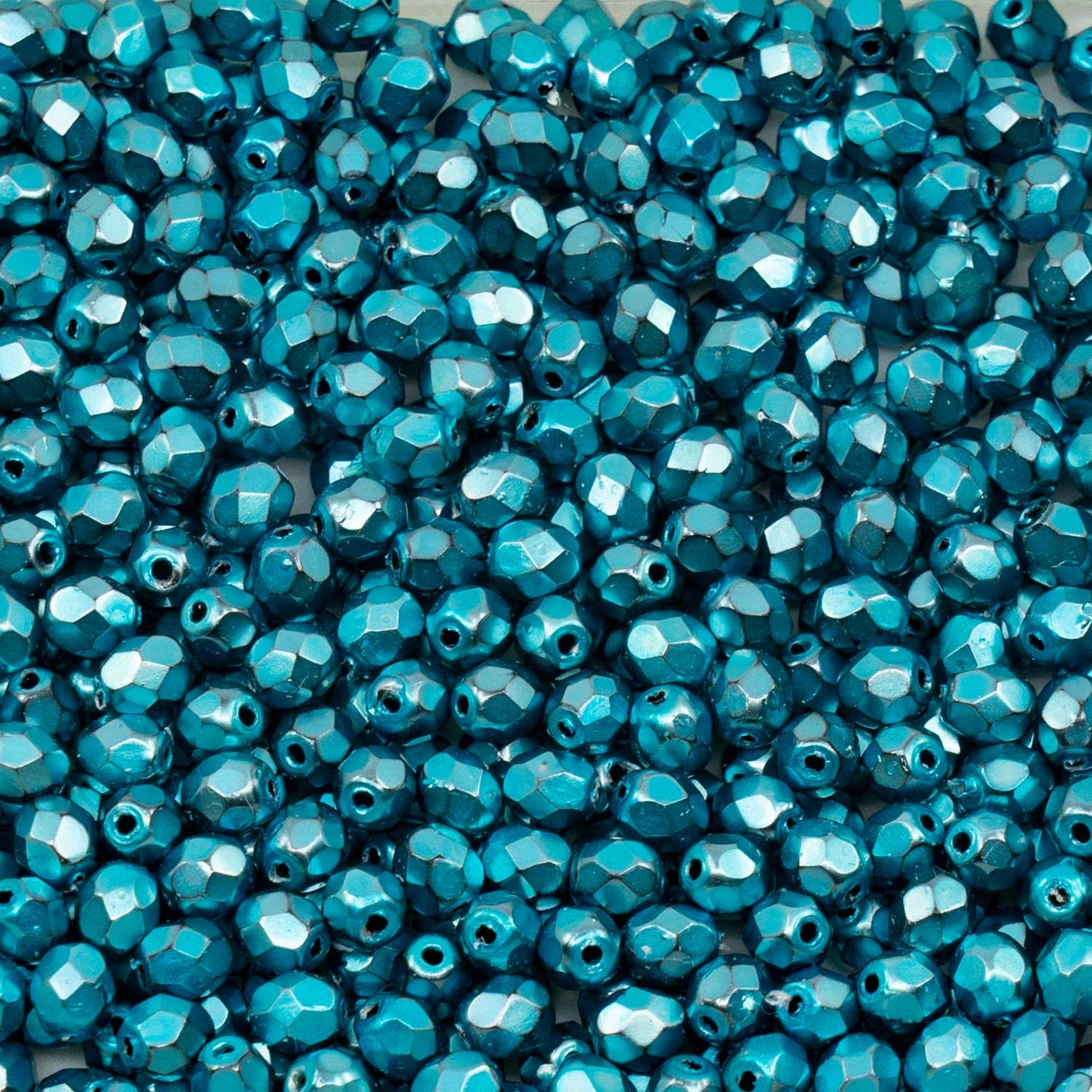 OUTLET Faceted Round Fire Polished Beads, 4 x 4 mm, Black Metallic Turquoise (23980-72154), Glass, Czech Republic